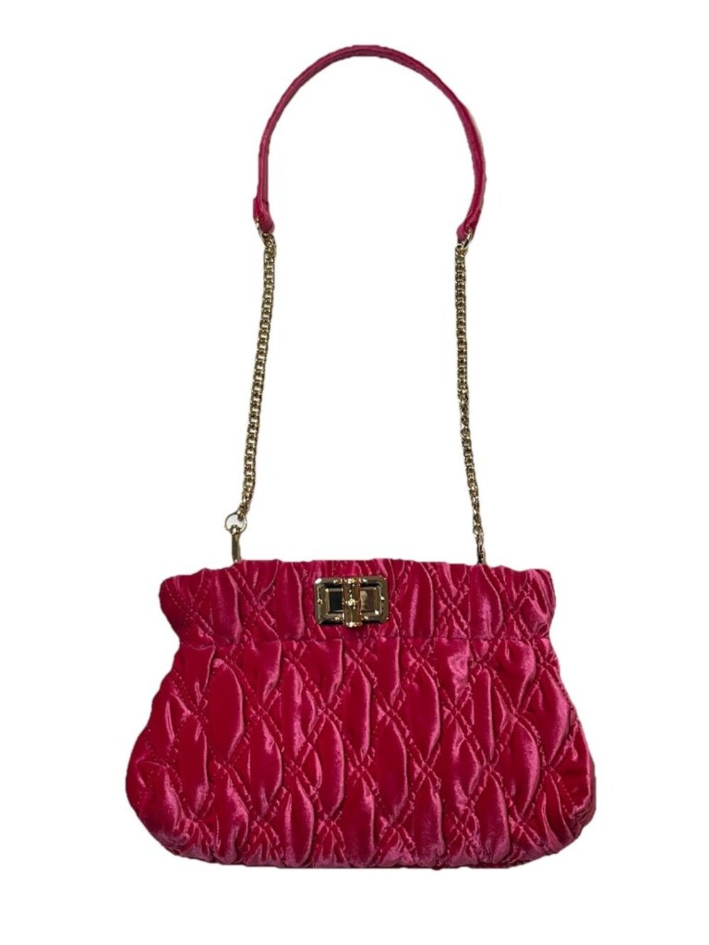 Hot Pink Velvet Ruched Shoulder Bag Gold Chain Evening Purse Y2K Barbiecore